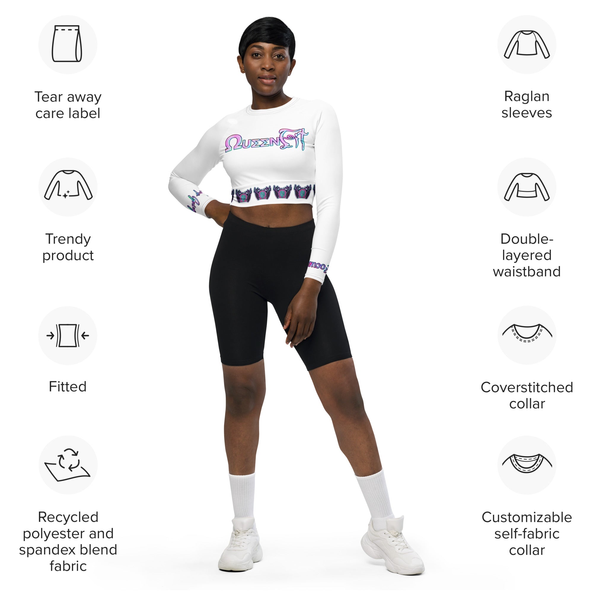 Focus/Keep Going QueenFiT long-sleeve crop top